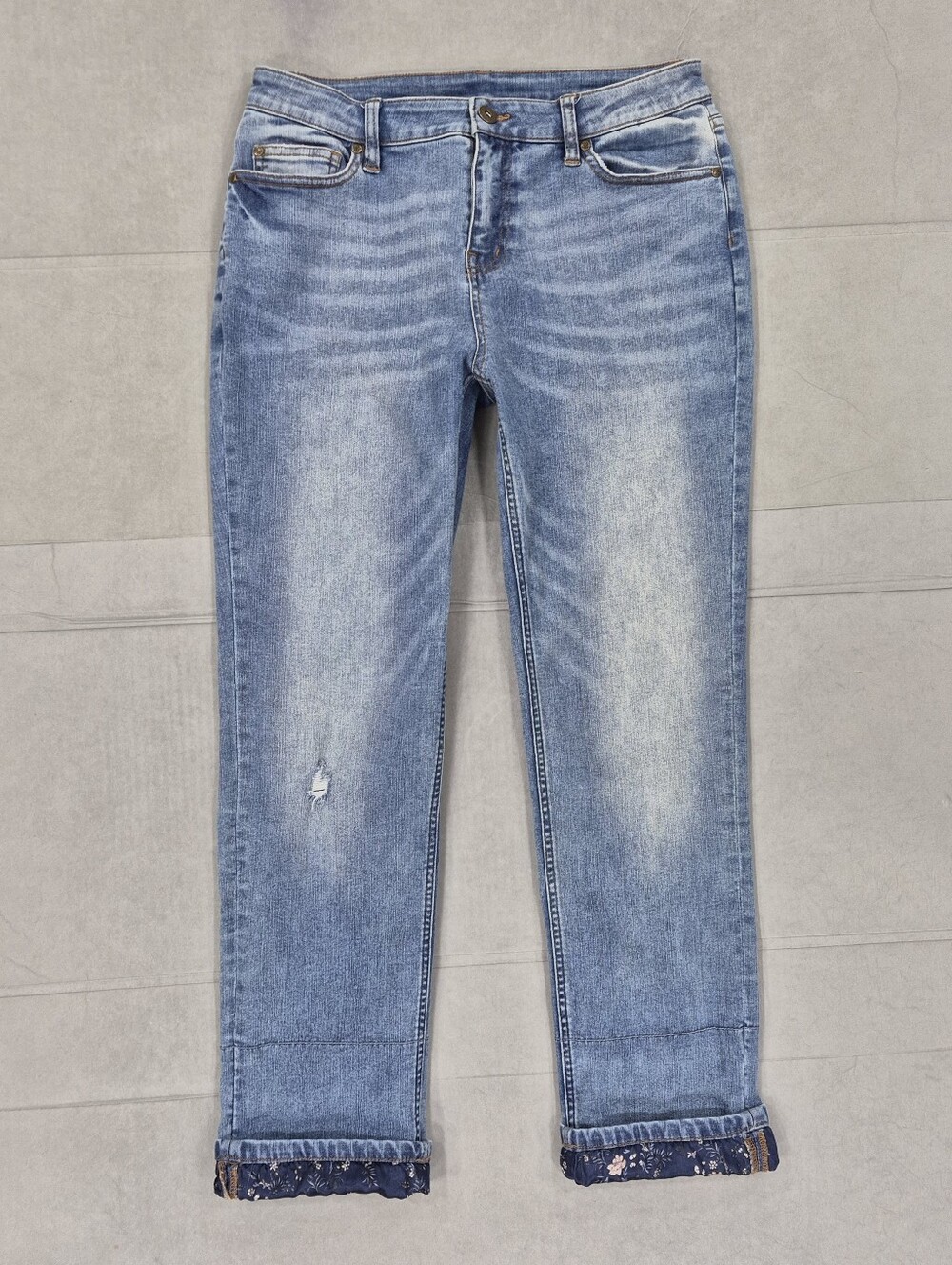 Matilda Jane cropped jeans women's 12 roll up floral hem mid rise straight leg